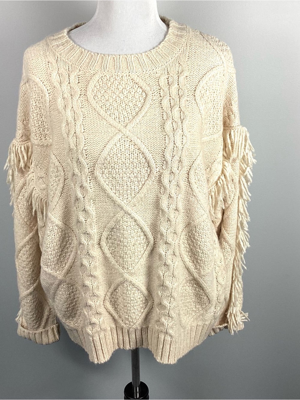 NWOT Cable Knit Fisherman Sweater W/Fringe Women’s Large Western Coastal Preppy